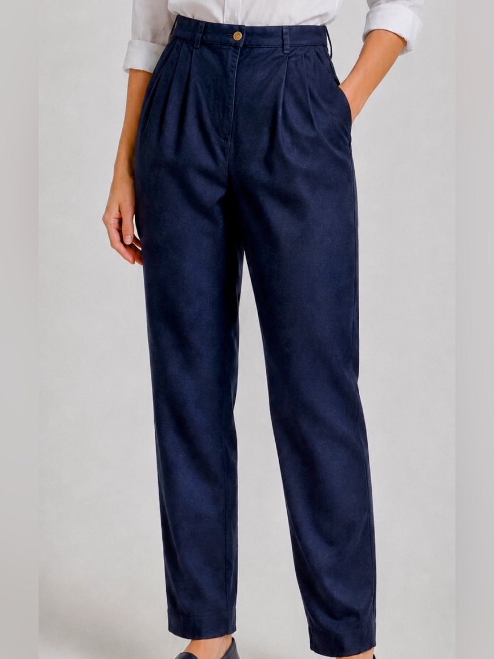 Lauren Ralph Lauren Navy High Rise Pleated Cotton Slacks Trousers Size 6